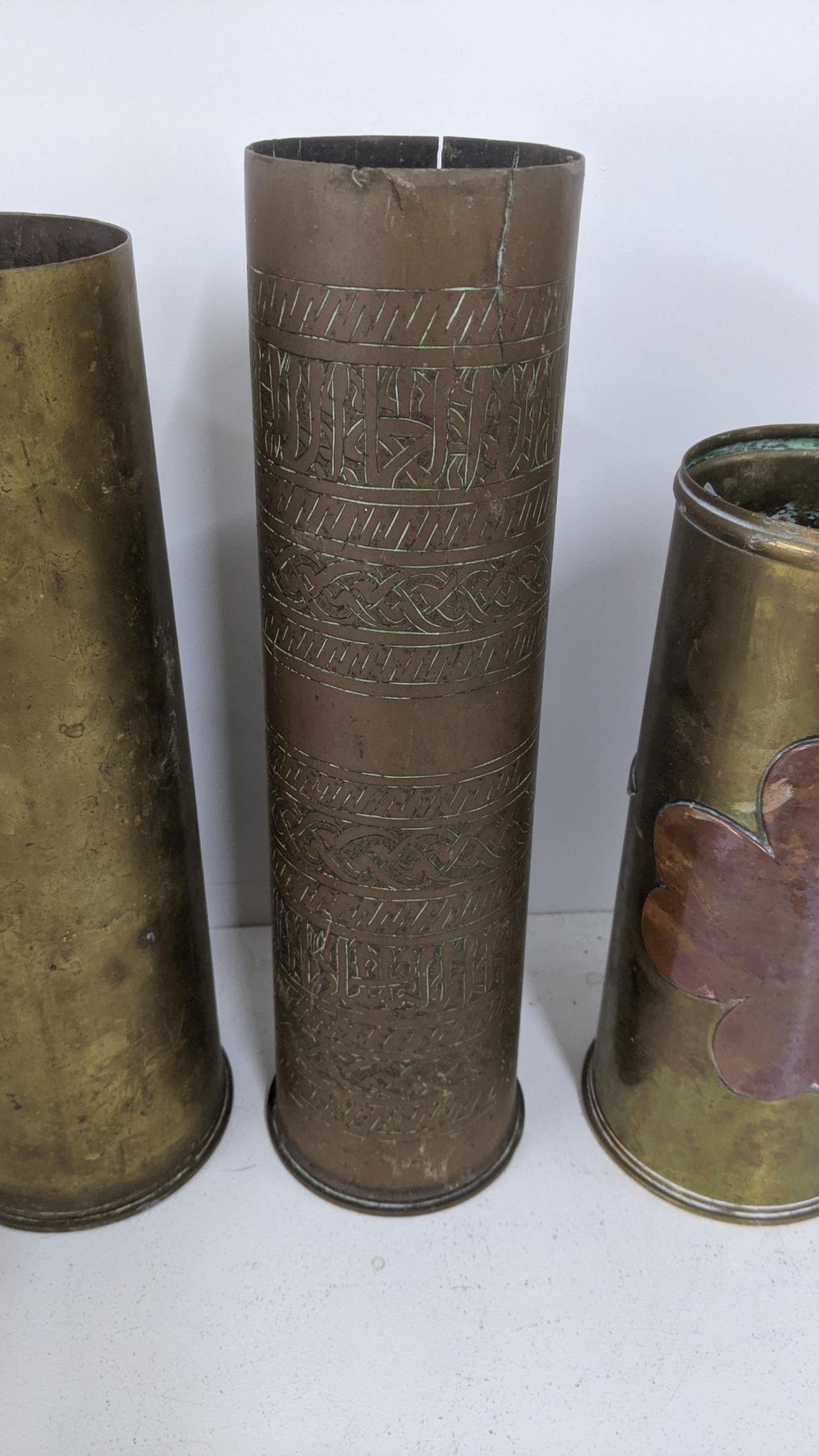 A group of military brass artillery shells, to include an early 20th century possibly Persian - Image 2 of 10