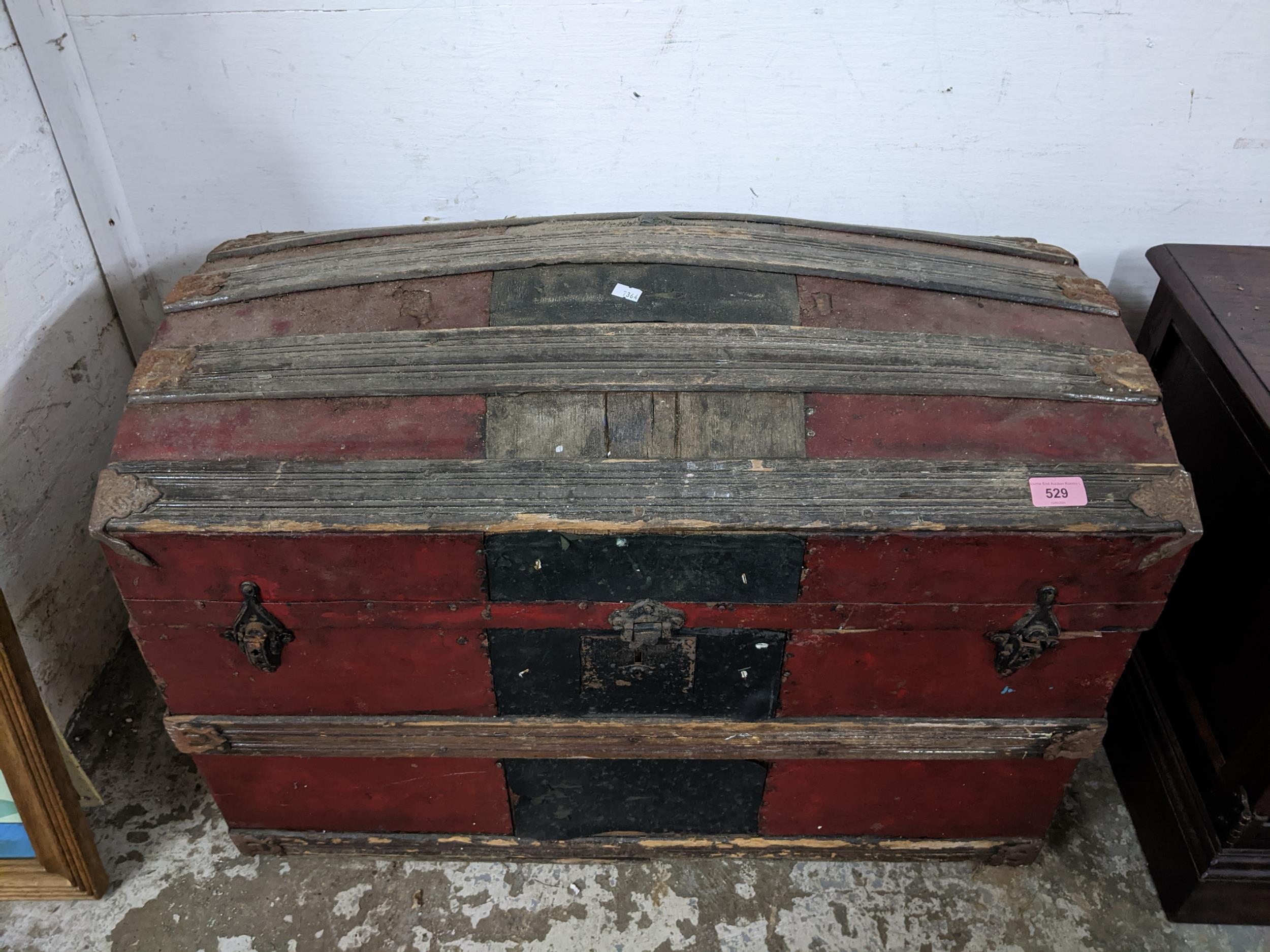 A mixed lot of furniture to include a partially leather clad wooden domed top trunk, an Old Charm TV - Image 4 of 4