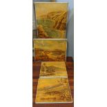 Four oil paintings, three on canvas and one on board, depicting two seascapes and two lake scenes