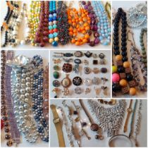 A quantity of modern costume jewellery, mainly bead necklaces and vintage brooches to include a