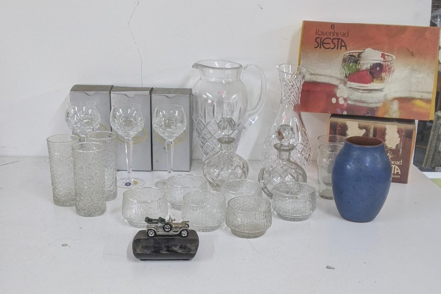 Mixed glassware to include three John Jenkins glasses, boxed, along with Stuart Crystal cut