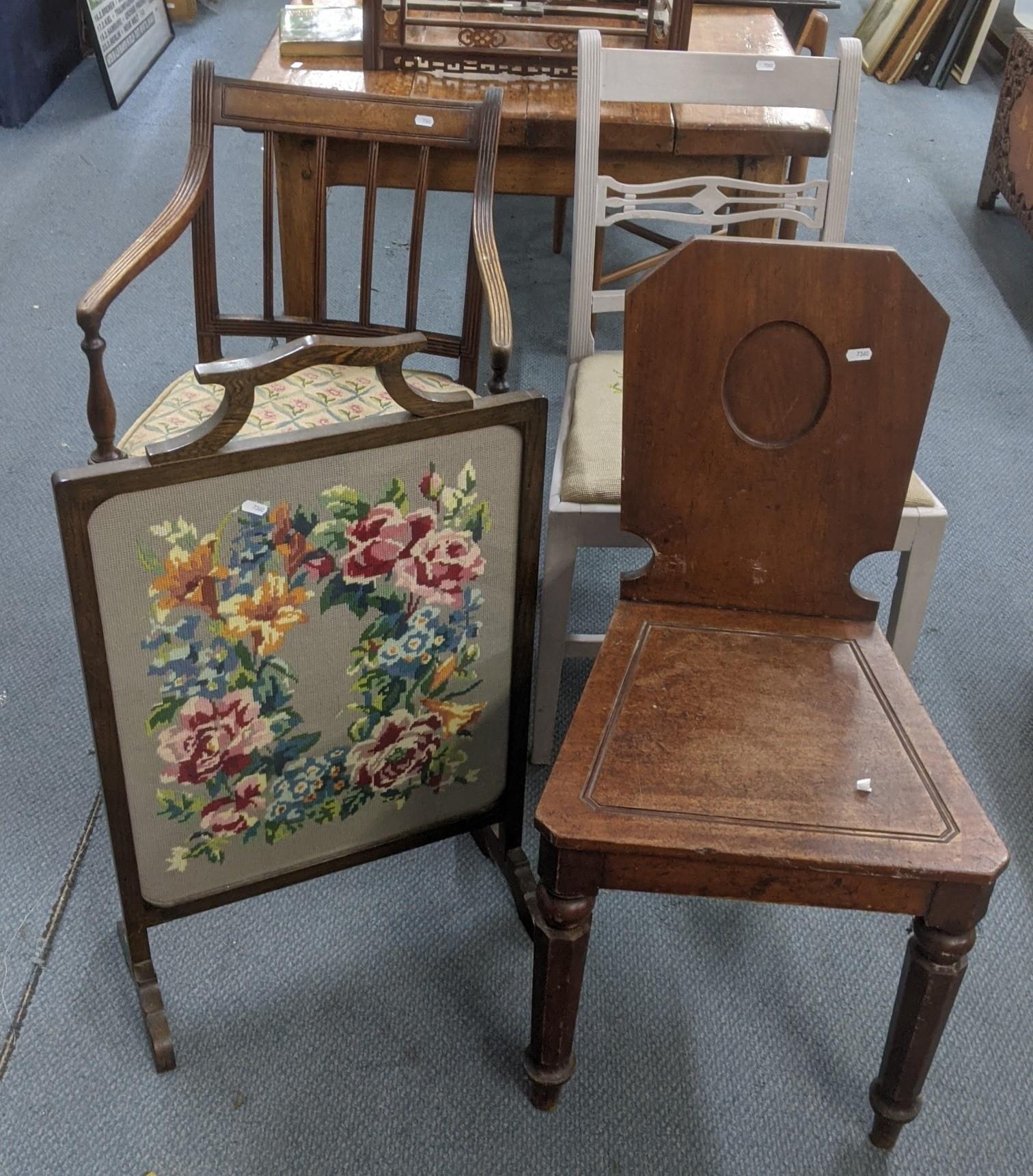 A mixed lot to include three chairs to include a William IV hall chair and two others, together with