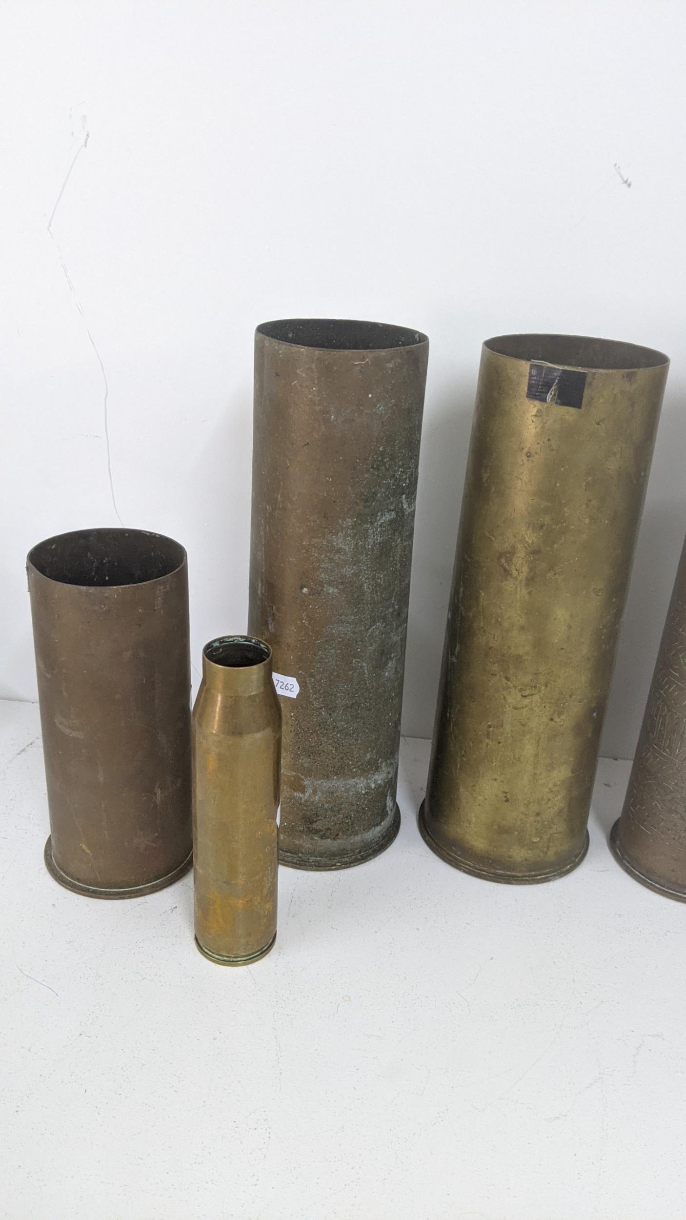 A group of military brass artillery shells, to include an early 20th century possibly Persian - Image 9 of 10