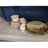 A mixed lot to include a modern metal framed centre vase with glass bowl, a gilt framed mirror, a