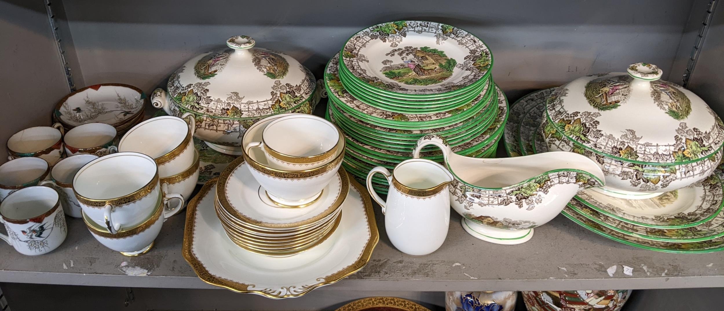 A Spode Byron dinner service, an old Royal bone china tea set and a Japanese eggshell porcelain cups