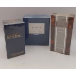 Three sealed fragrances comprising a bottle of L'Occitane Notre Flore Eau de Parfum 75ml, a bottle