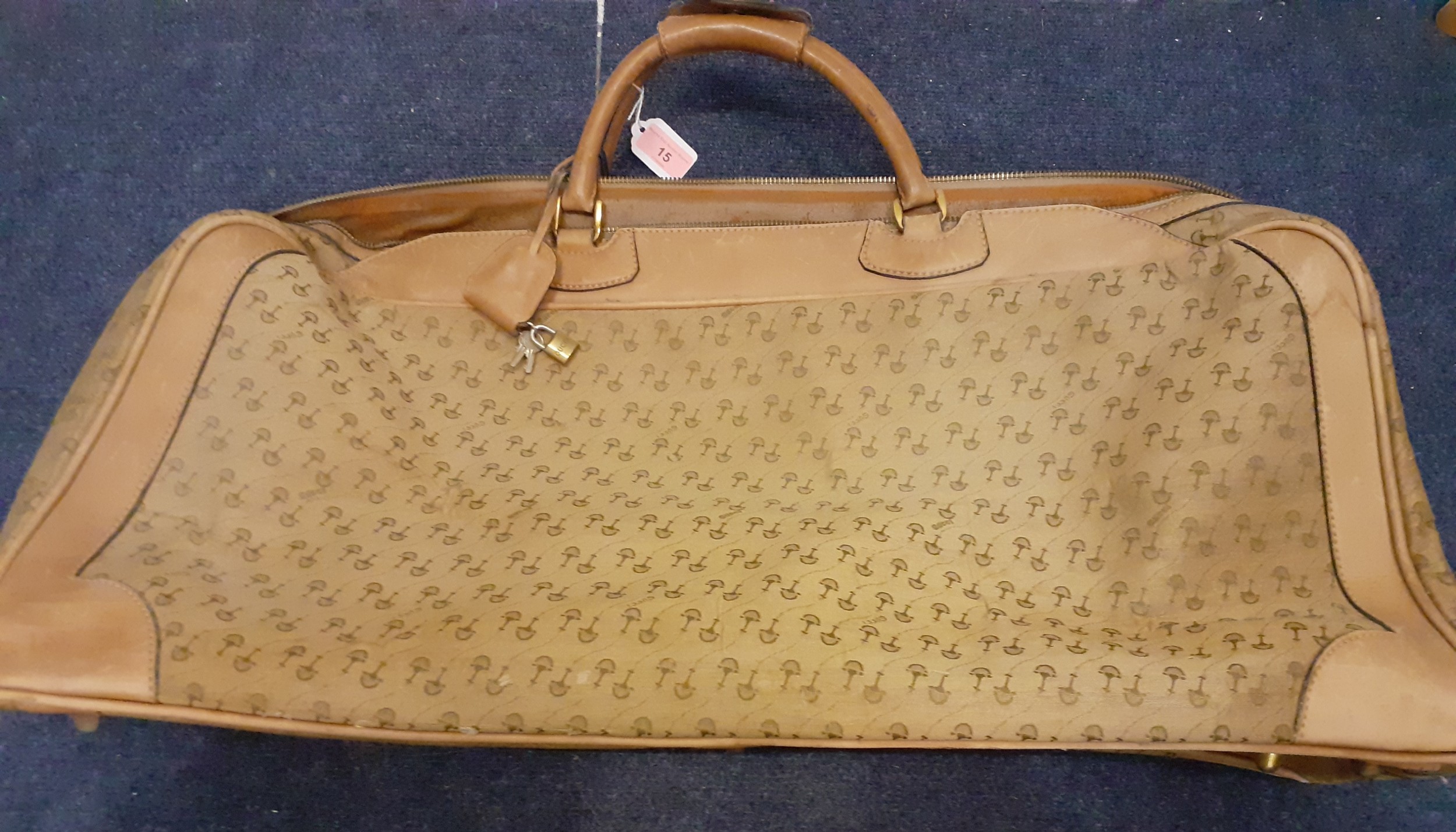 Gucci-A 1960's brown canvas and leather tennis bag A/F in a rare Gucci logo having a luggage - Image 2 of 9
