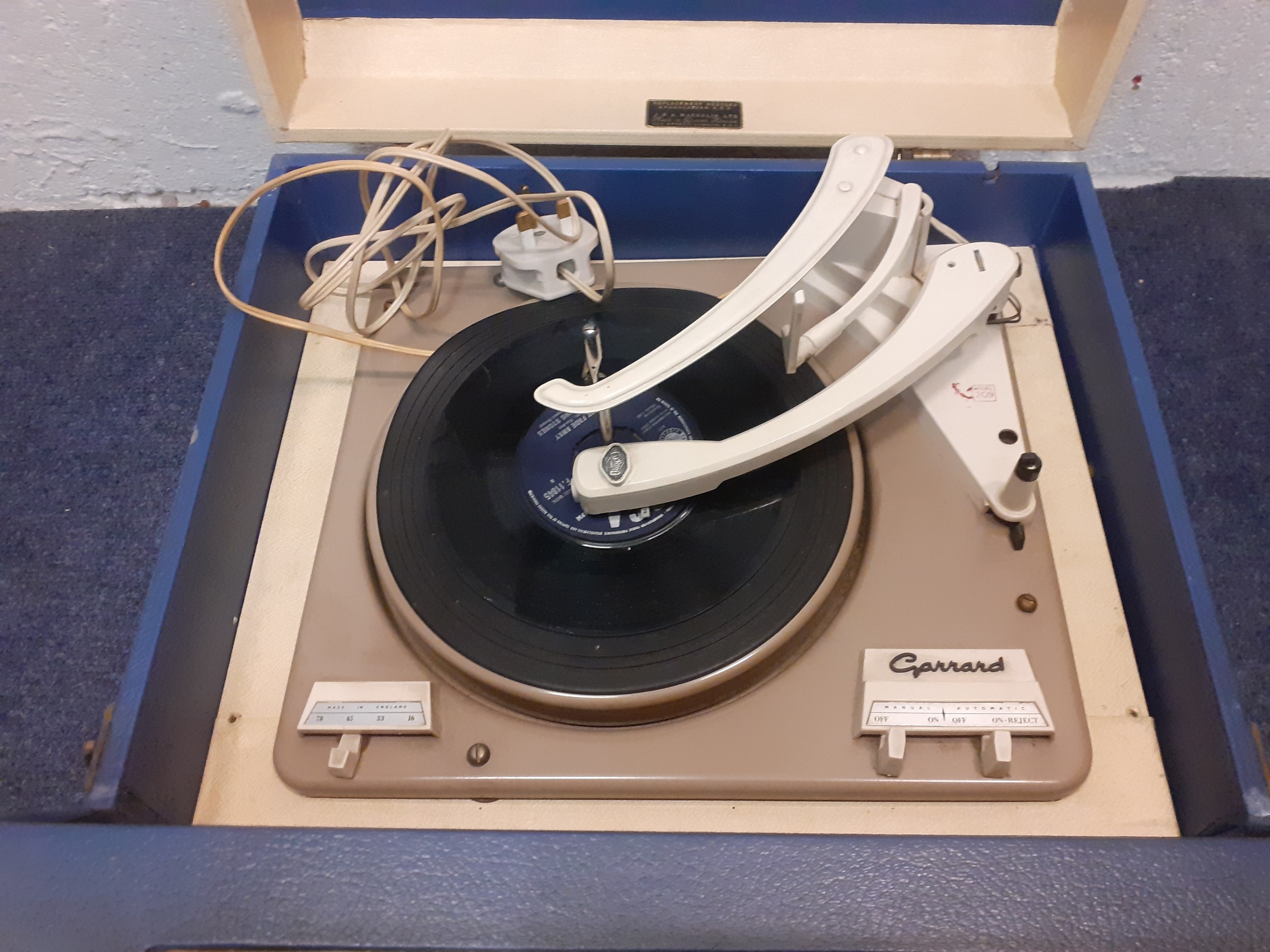 A vintage Dansette HI-FI in cream and blue case with Garrard turntable. Location:G If there is no - Image 4 of 5