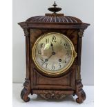 A circa 1900 German Lenzkirch mahogany cased 8 day mantle clock striking on a single gong, 35cmh x