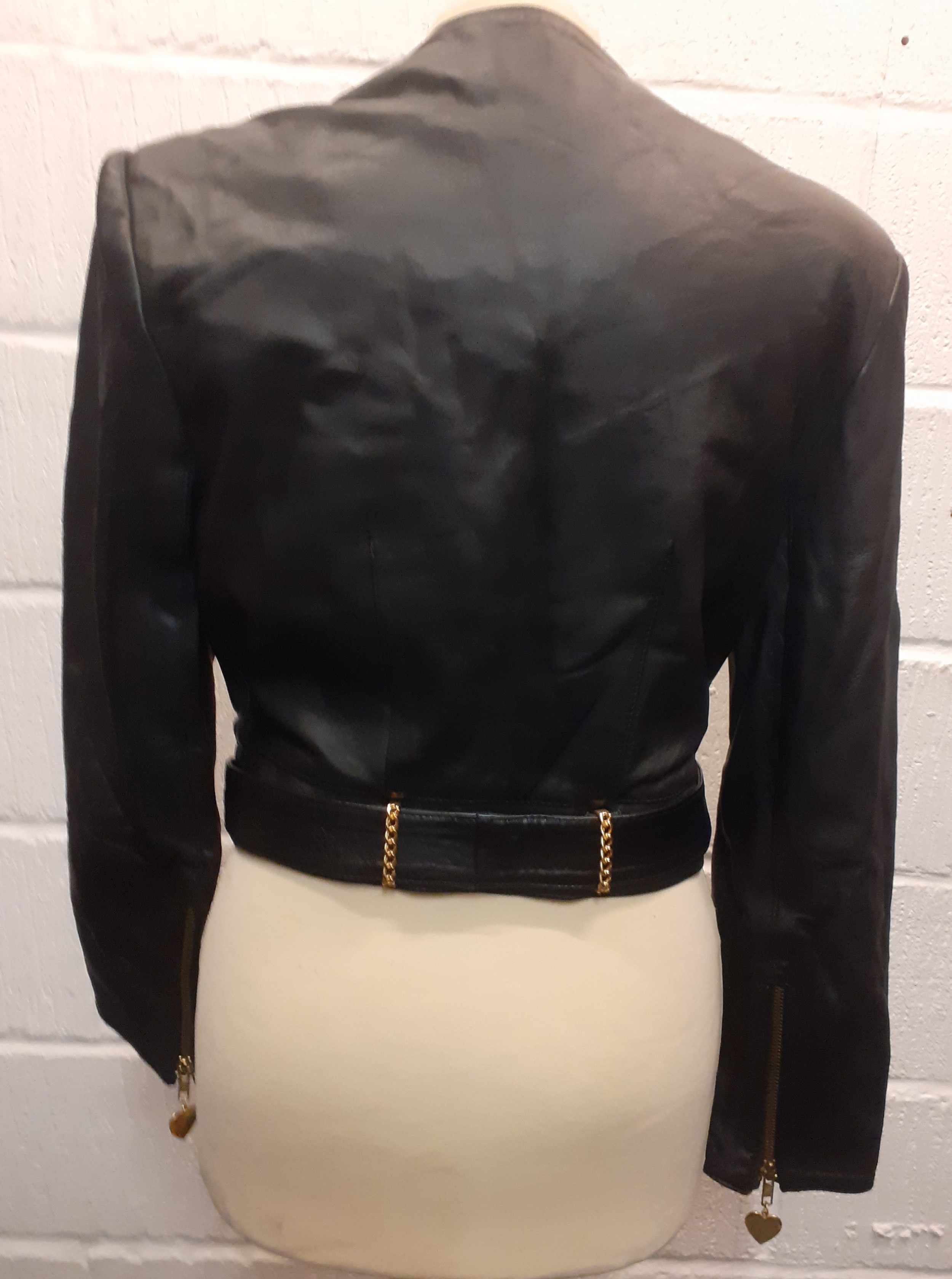 A Jean Paul 'Couture' soft black leather bomber jacket having gold tone zips, buckles and heart - Image 4 of 6