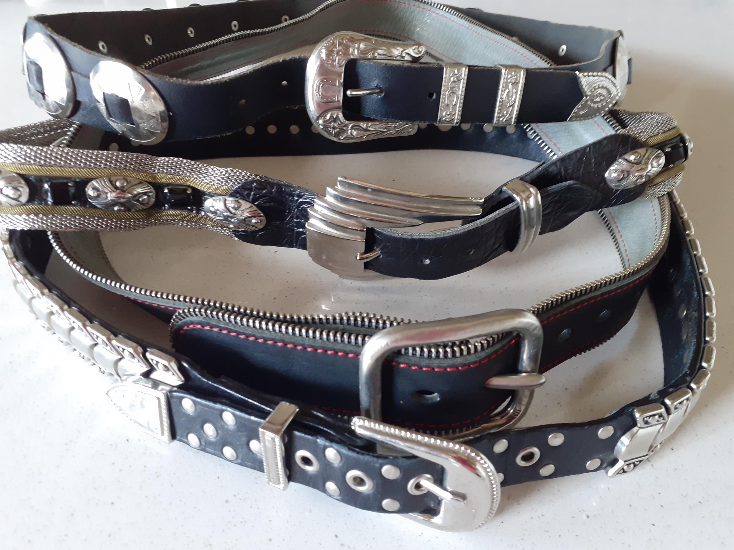 A group of 4 x 1980's black leather Western inspired/glam rock ladies belts with elaborate silver - Image 2 of 5
