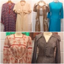 A quantity of 1960's/70's ladies clothing to include a Ann Reeves & Co pink floral Summer dress