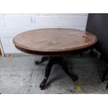 A Victorian tilt topped breakfast table, circular mahogany top with moulded edge, on a turned and