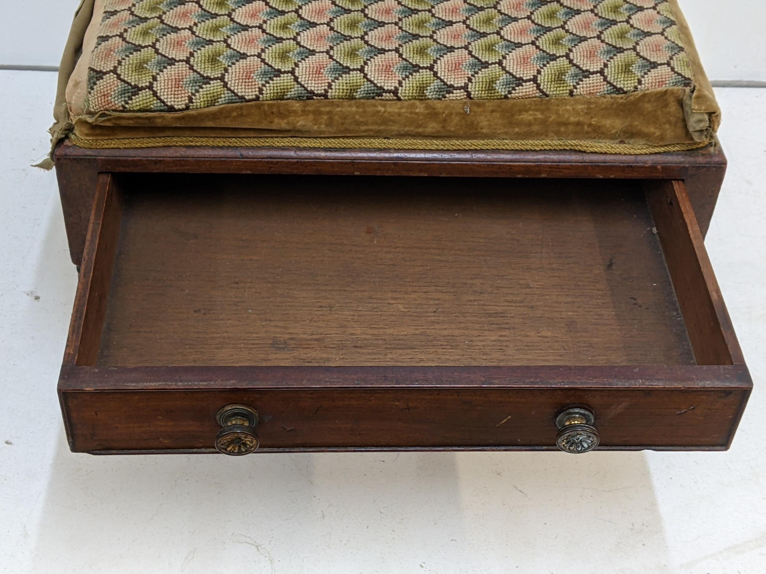 A Regency mahogany stool with a tapestry top and a drawer on ring turned legs Location: If there - Image 3 of 3