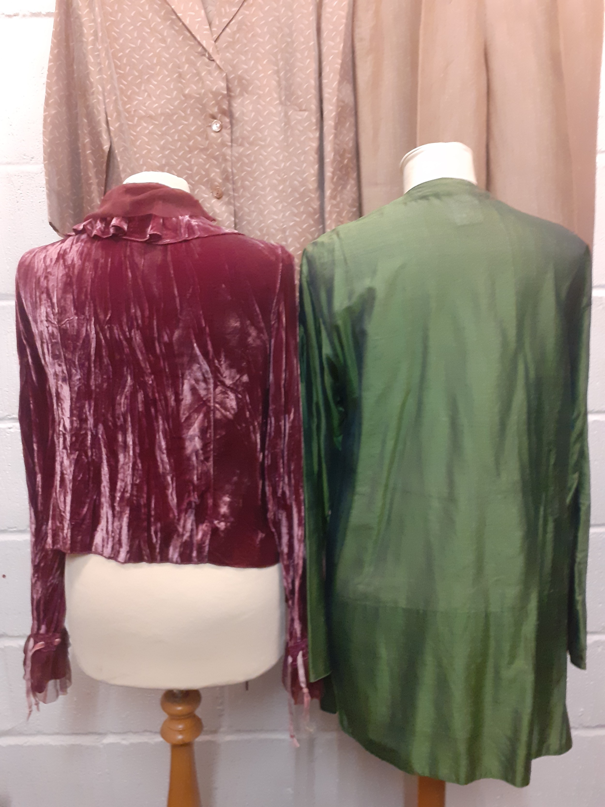 Issey Miyake- A green silk mix blouson jacket with silk knot buttons 36" chest together with a Kadra - Image 3 of 7