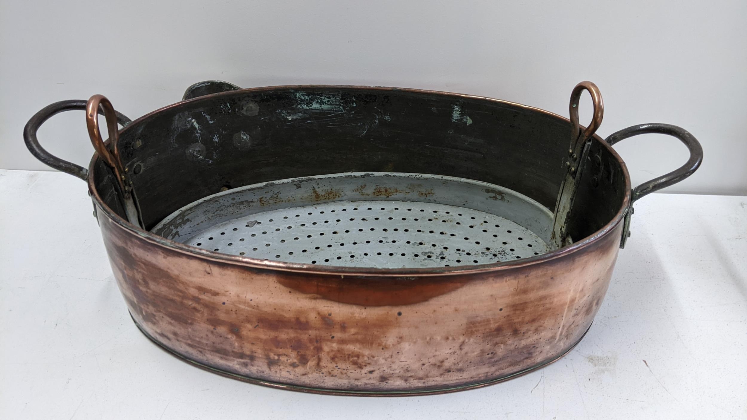 A Victorian copper oval large cooking pot, 25cm h x 53cm w Location: If there is no condition report - Image 2 of 2