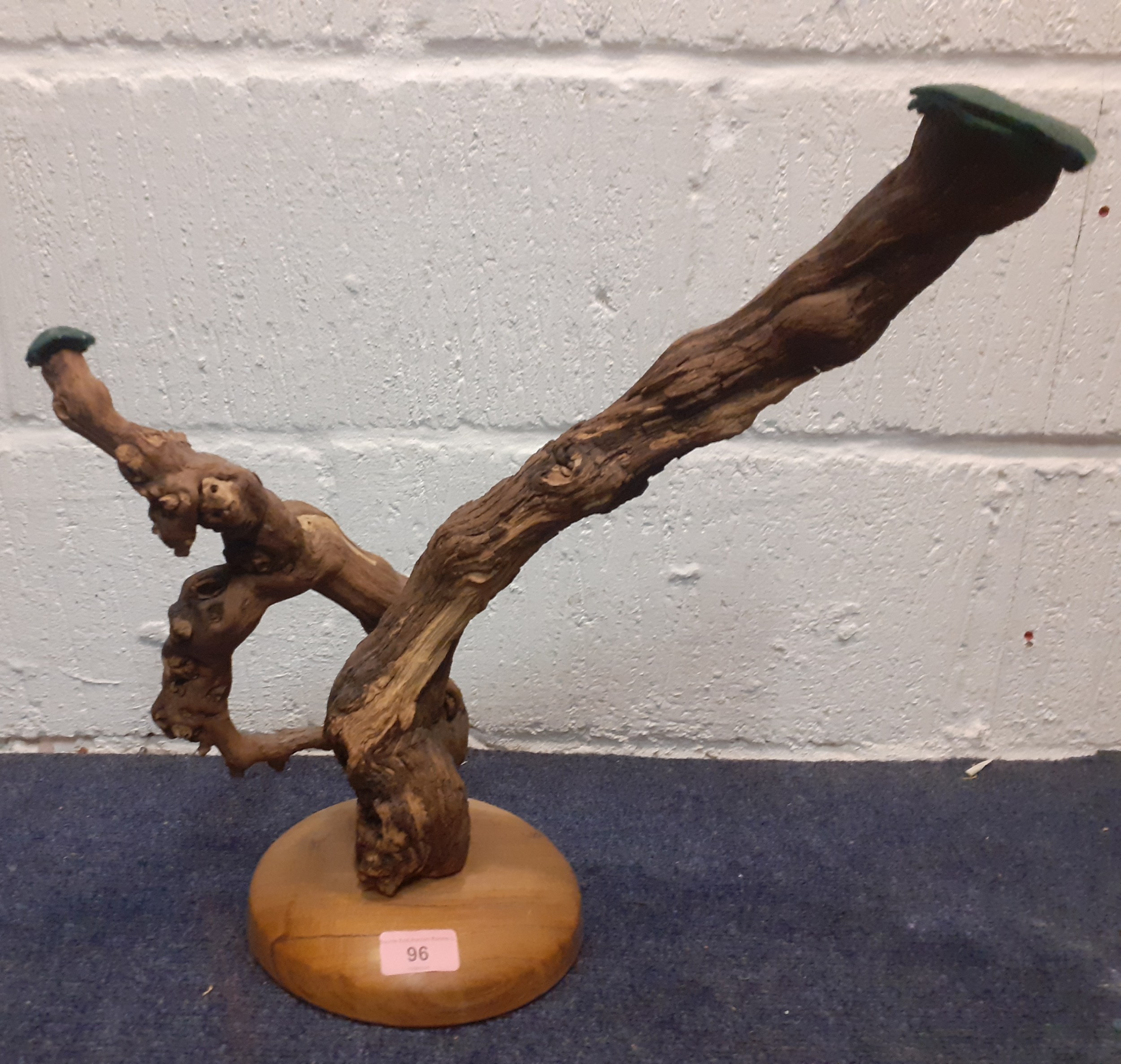 A bespoke sculpture of a gnarled wooden grape vine on a walnut base fashioned as a stand - Image 4 of 5