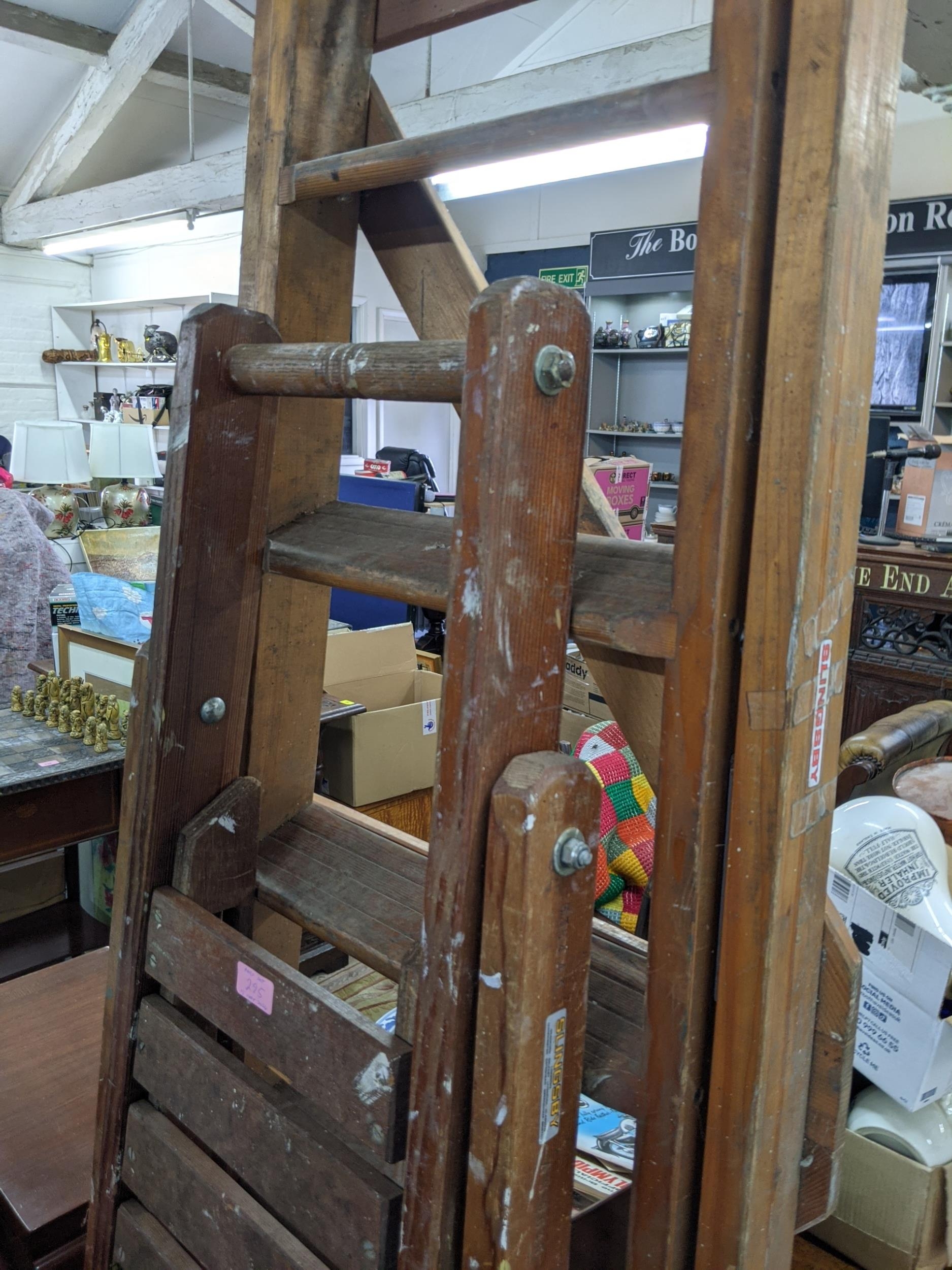 A Slingsby pine folding step ladder, a taller wooden step ladder and a terracotta roof tile - Image 2 of 5