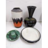 Mixed ceramics to include a West German vase, Chippendale bowl, a vintage green ceramic ashtray