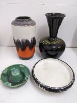 Mixed ceramics to include a West German vase, Chippendale bowl, a vintage green ceramic ashtray