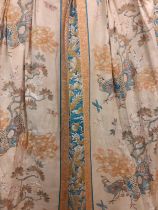 Three pairs of late 20th Century triple pleat curtains having a Oriental theme with images of