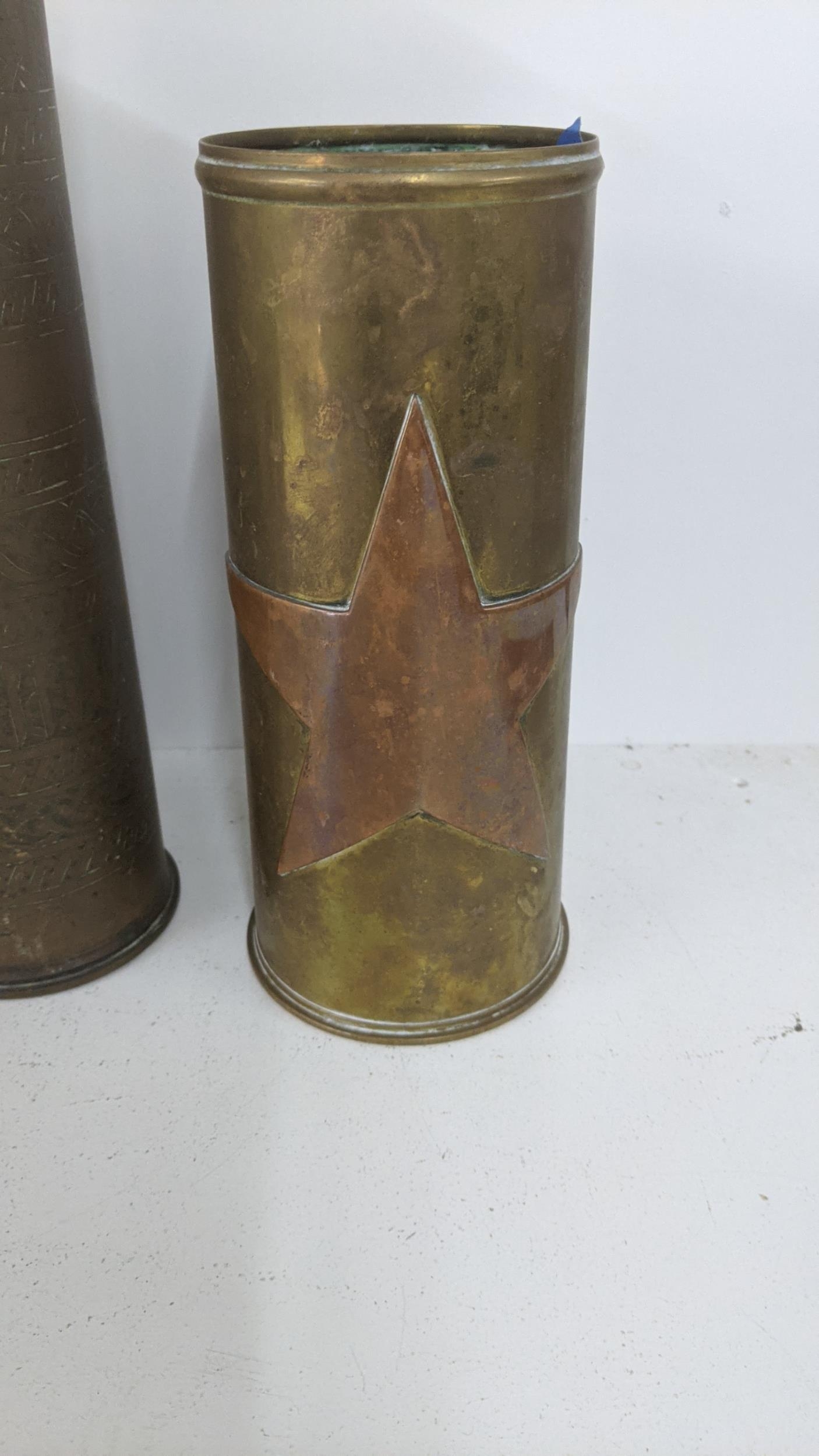 A group of military brass artillery shells, to include an early 20th century possibly Persian - Image 4 of 10