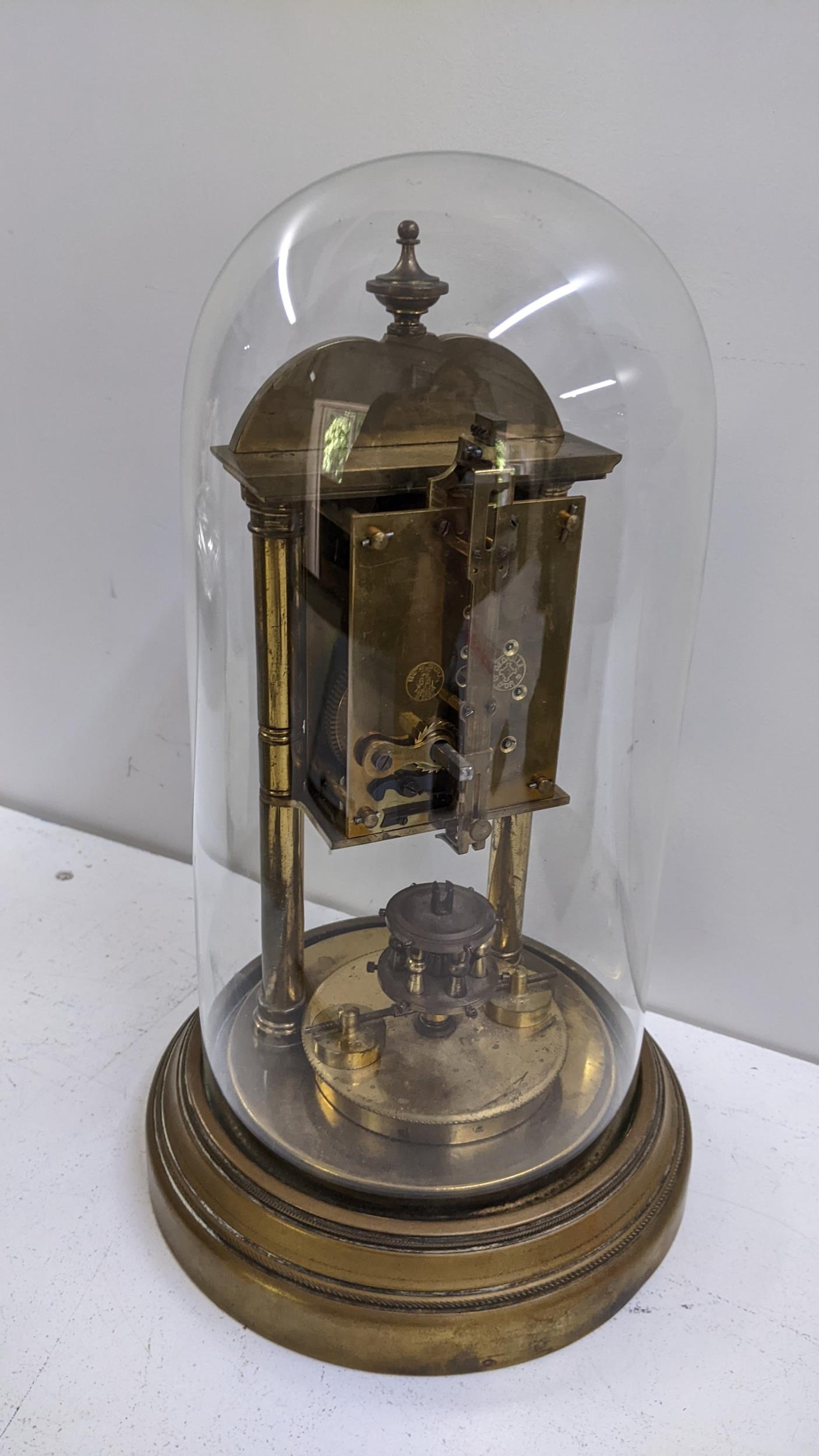 An early 20th century Gustav Becker brass and glass domed top anniversary clock 31cmH Location: If - Image 2 of 3