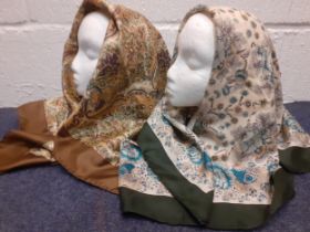 Liberty-Two vintage silk scarves with Liberty of London stamp to one corner having hand-rolled