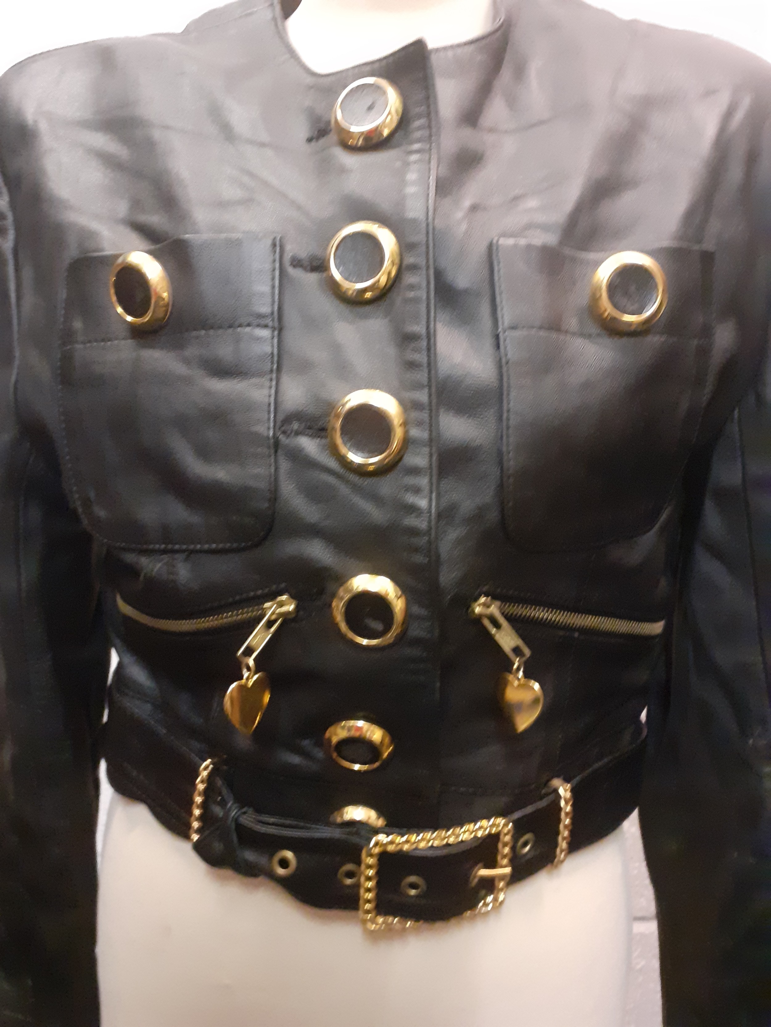 A Jean Paul 'Couture' soft black leather bomber jacket having gold tone zips, buckles and heart - Image 2 of 6