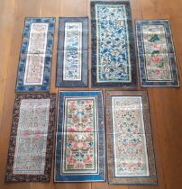 A group of 7 early to mid 20th Century Chinese embroidered silk panels to include one panel with
