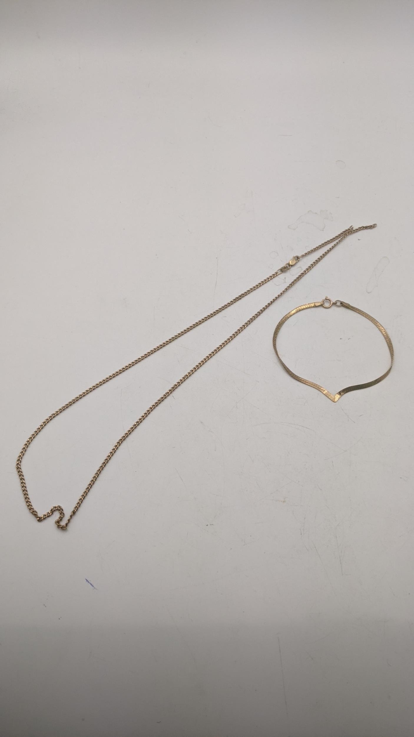 9ct gold to include a ladies Herringbone style bracelet and a chain link necklace A/F, total - Image 2 of 2