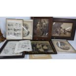 Mixed framed and unframed pictures to include engravings, 1920's photograph and others Location: