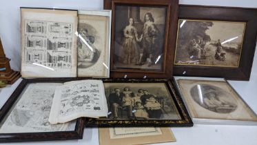 Mixed framed and unframed pictures to include engravings, 1920's photograph and others Location: