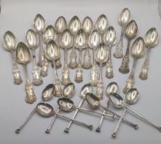 Silver spoons to include a set of 13 fiddle pattern tea spoons to include 7 of them hallmarked