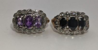 Two 9ct gold ladies rings to include a Diamond and sapphire ring, together with a diamond and