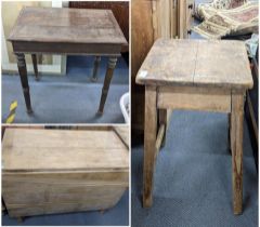 Mixed furniture to include an early 20th century oak side table, a pine fall flap table and a pine