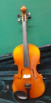 A violin with fitted case, no bow. Location:RWB If there is no condition report shown, please