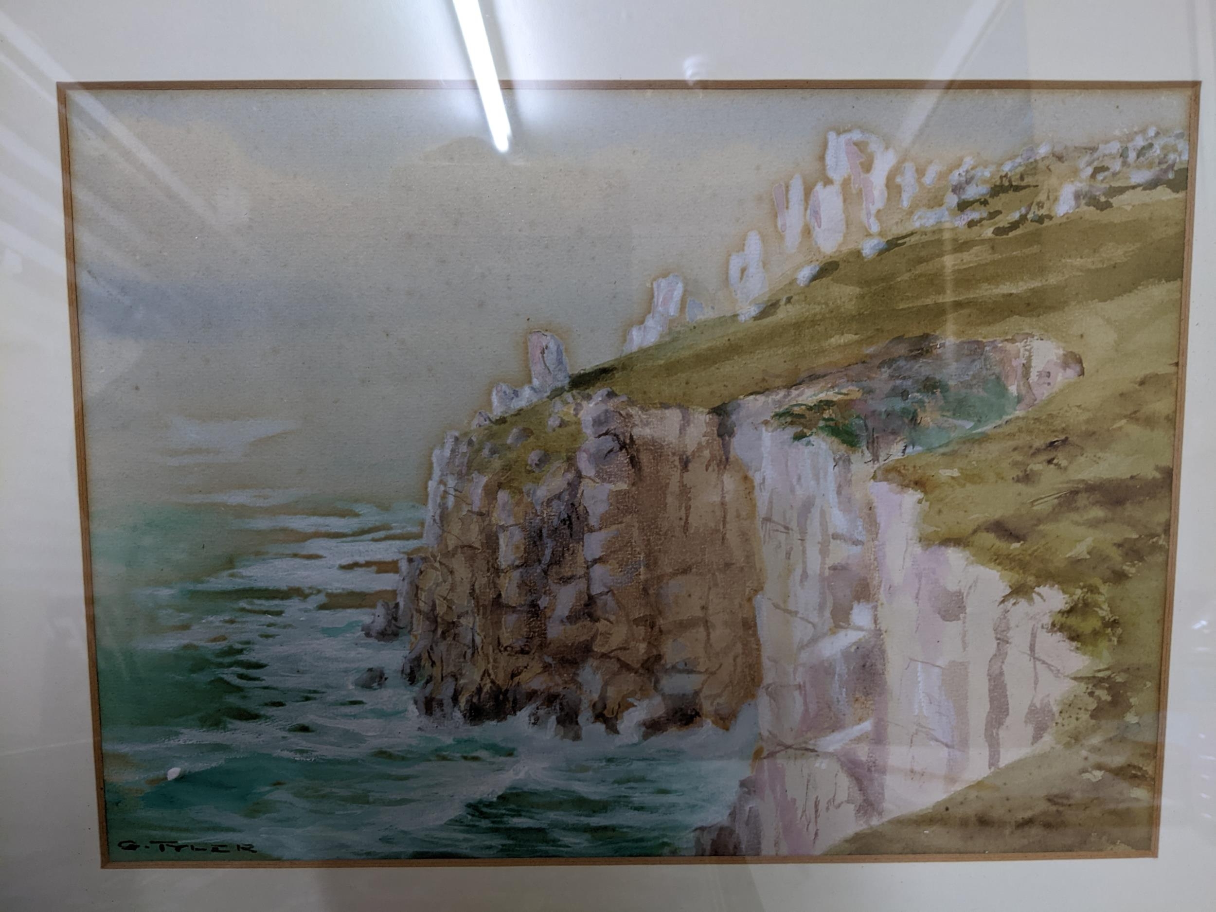 A mixed lot of framed pictures to include a watercolour of a coastal scene, signed G Tyler, two - Image 4 of 6