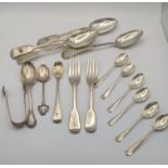 Silver and silver plate to include two silver fiddle pattern forks, a set of six tea spoons, a table