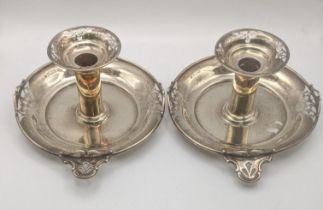 A pair of silver Martin Hall and Co. chambersticks hallmarked Sheffield 1905 Location: If there is