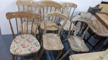 Mixed chairs to include Victorian kitchen chairs, a late Victorian rush seated child's chair and