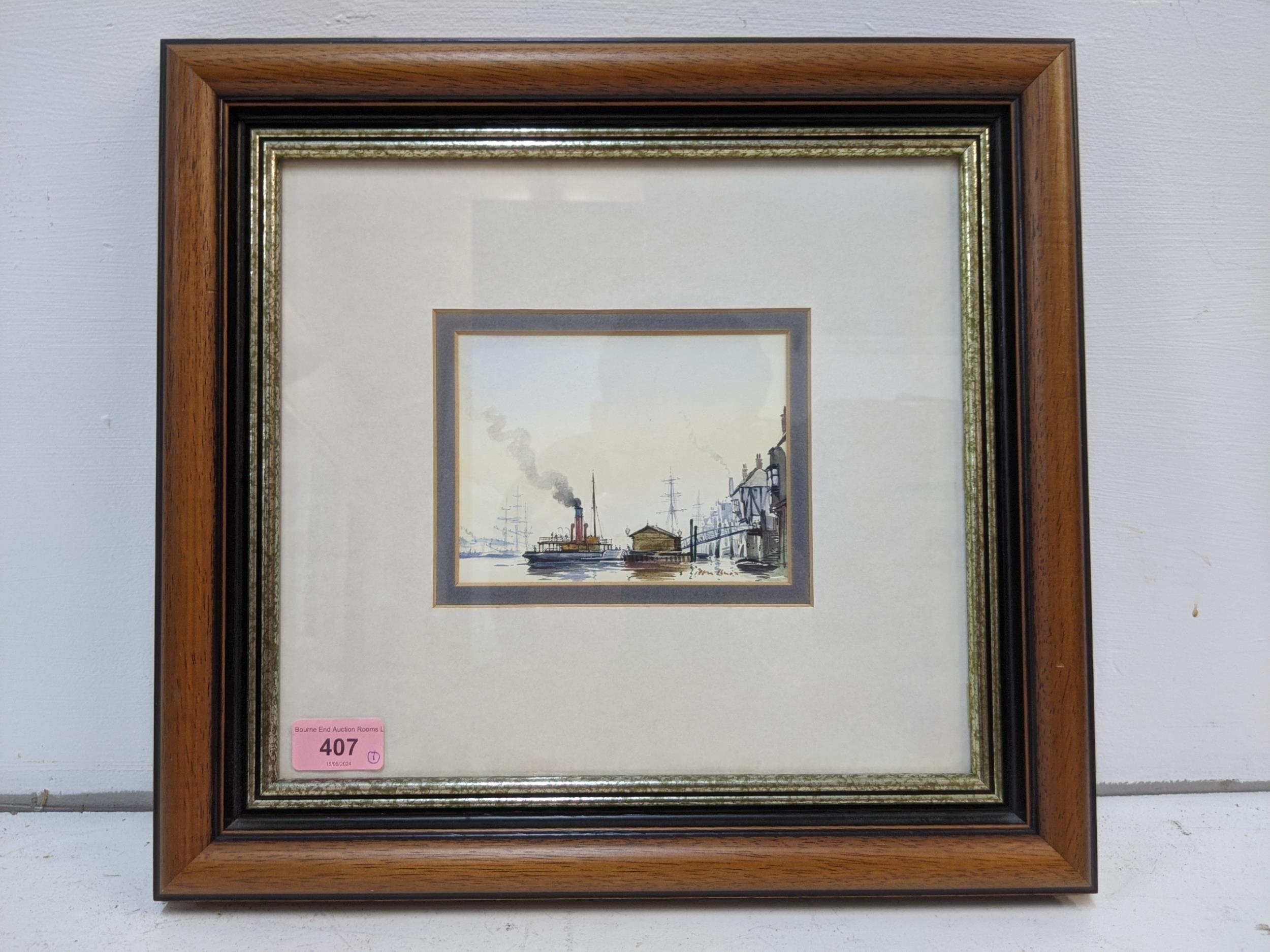 A watercolour on board depicting a paddle steamer in a harbour, signature 'Peter Knox' framed and - Bild 2 aus 8