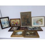 A mixed lot of framed pictures to include a watercolour of a coastal scene, signed G Tyler, two