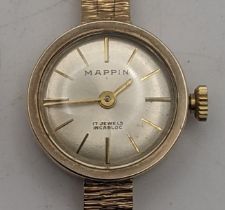 A 9ct gold Mappin manual wind ladies wristwatch on a 9ct gold bracelet 21.9g Location: If there is