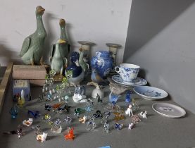 Collectable ceramic and glass to include crystal miniature model animals, Royal Copenhagen birds and