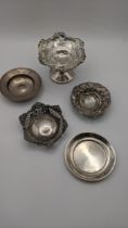 Silver dishes to include an armada style dish and bonbon dishes 98g and a silver weighted pedestal