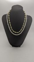A 9ct gold pearl and jadeite necklace 17.4g, 40cm l Location: If there is no condition report shown,