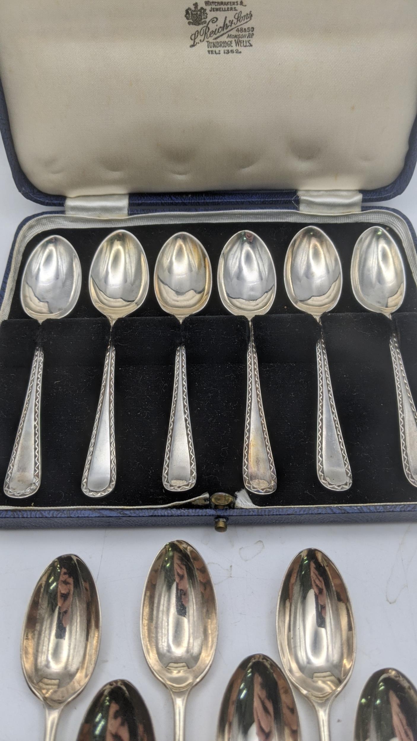 Silver teaspoons to include two sets of five, one set hallmarked Sheffield 1921 and the other - Image 3 of 3