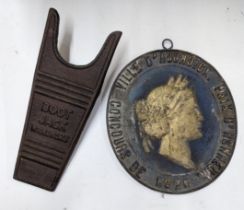 A painted cast iron plaque Ville d' Audrick Prix d'Honneur concours de 1970 and a reproduction