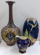 A Royal Doulton Slater patent vase A/F, together with a Carlton ware lustre vase and Crown Devon jug